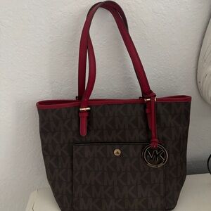Michael Kors Signature Brown and Red Tote